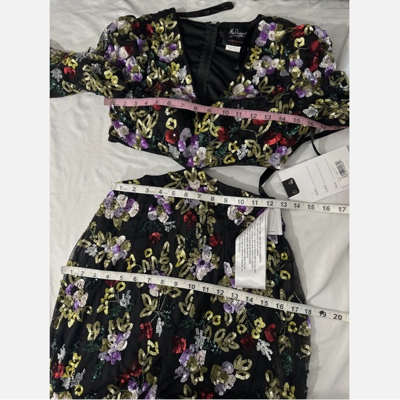 NWT $598 Mac Duggal [ 6 ] Floral‎ Sequined Cutout Long Sleeve Gown Black - Picture 3 of 16